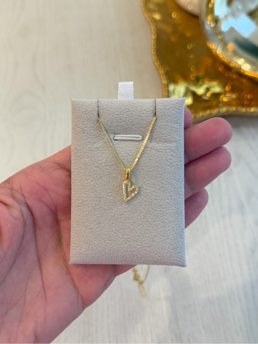 Gold Heart Pendant Necklace with Crystal Accents